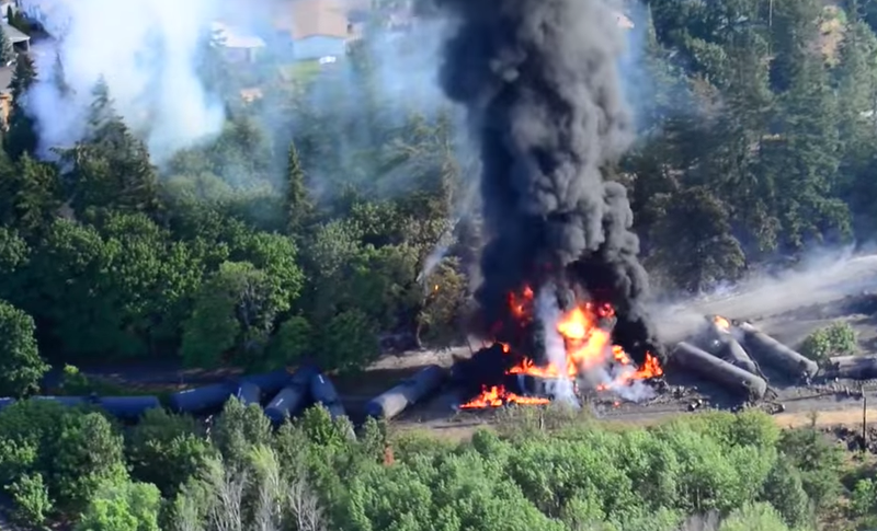 The scene of the oil train derailment near the town of Mosier, OR, in the Columbia River Gorge, June 3, 2016.